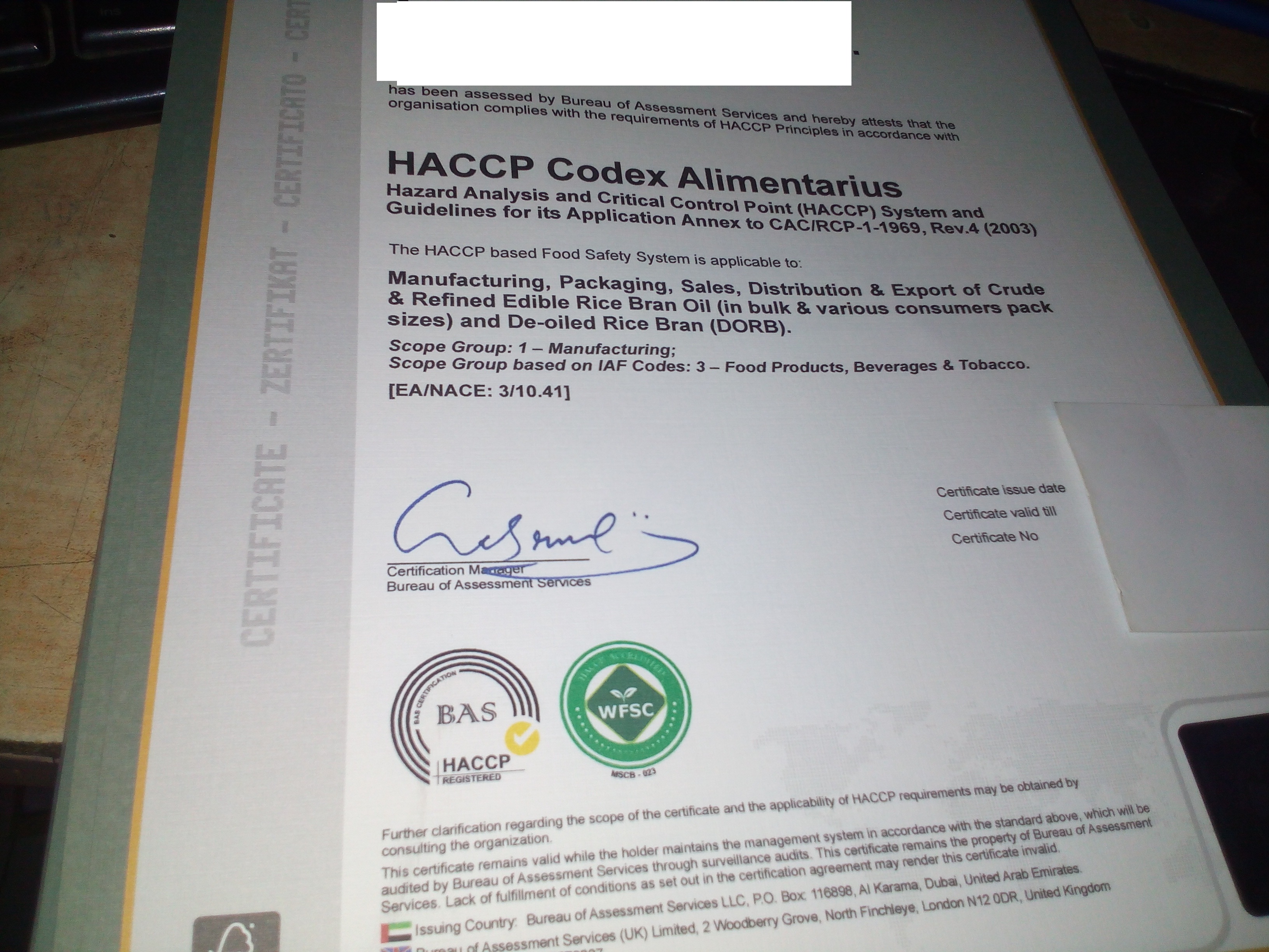 Food Safety Certificate